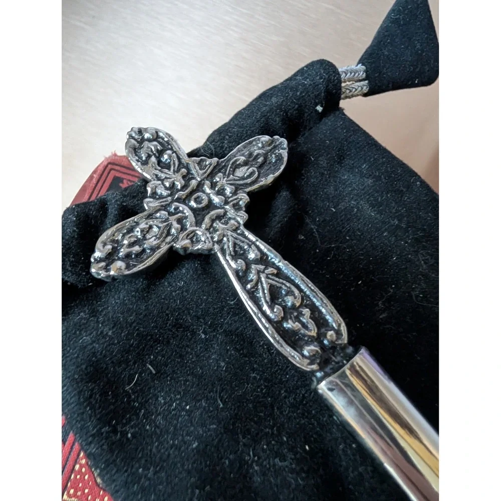 Vintage Silver Plated Spoon Cross Handle‎ Sugar Nut Scoop with Pouch Religious